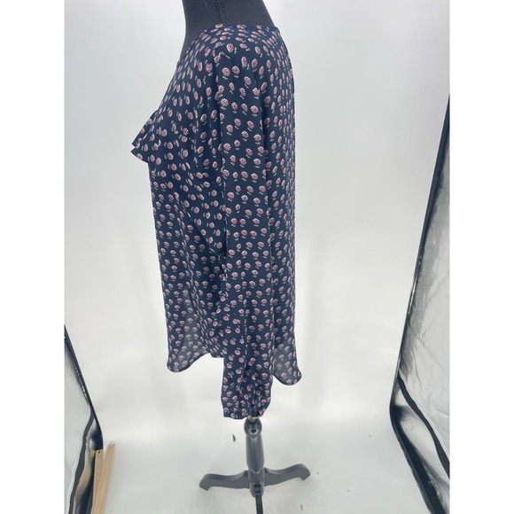 Loft Blue Pink‎ Polka Dot Ruffle Blouse Size S Frill Viscose Spot Top Bin11 - Picture 7 of 8